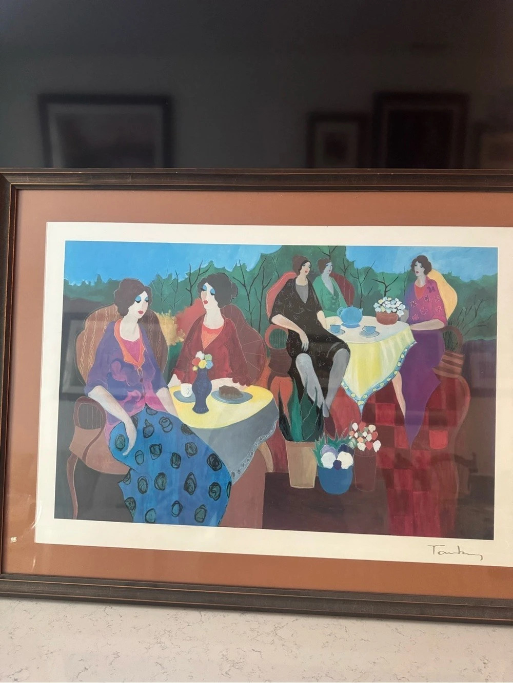 Framed Figurative Art Print in Blue & Red by Turkay